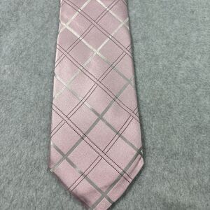 Palais Des Doges Tie Pink And Silver Plaid Silk Preppy L:59" W:3.75"